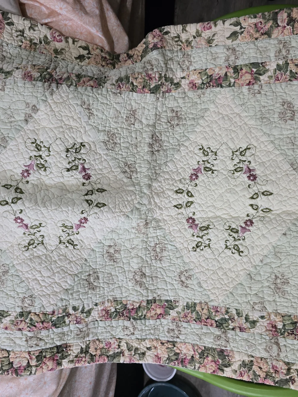 jcpenney Cream Quilt  Shams with Pink Floral Embroidery